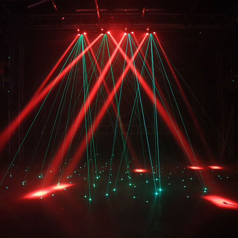 Spider Moving Head Light with 8x3W RGBW LEDs Beam DJ Lights Laser Light and 2 Pixel Light Strips, Sound Activated/DMX-512 Control Perfect for Party Disco Wedding Live Stage Lighting