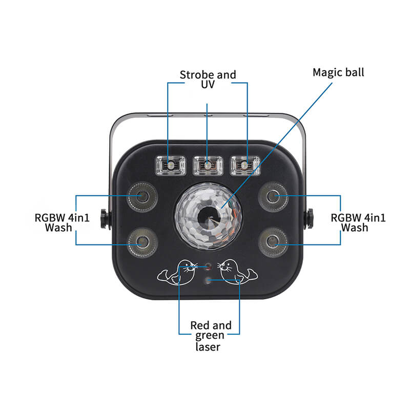 Disco Light Party Light, Led DJ Lights 5 in 1 with Magic Kaleidoscope Ball, Led Patterns Strobe Light and Purple UV Light, Great for Stage & dj Lighting, Disco Club Party Church Lights