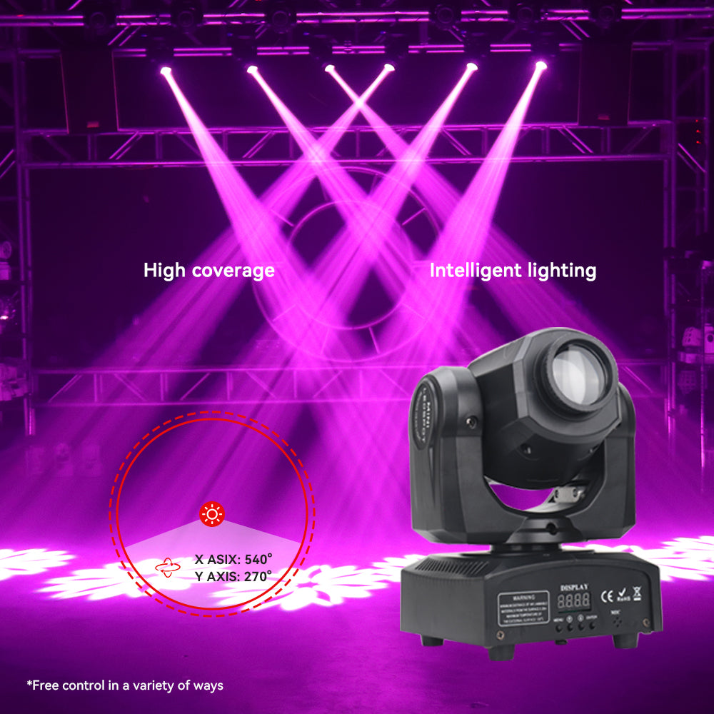 Luz LED de cabeza móvil de 25 W, luces para DJ, iluminación de escenario  con 8 GOBO 8 colores por DMX-512 y foco de control activado por sonido para