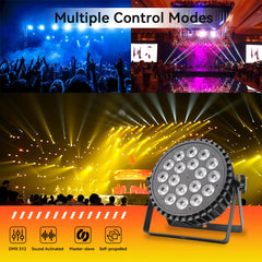 180W LED Stage Par Lights, RGBW 18 LED Uplights by DMX Control and Sound Activated Uplighting for DJ Disco Club Festival Wedding Party Church Stage Lighting