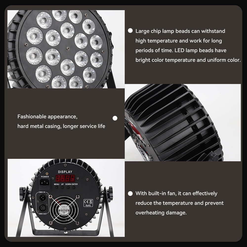 180W LED Stage Par Lights, RGBW 18 LED Uplights by DMX Control and Sound Activated Uplighting for DJ Disco Club Festival Wedding Party Church Stage Lighting