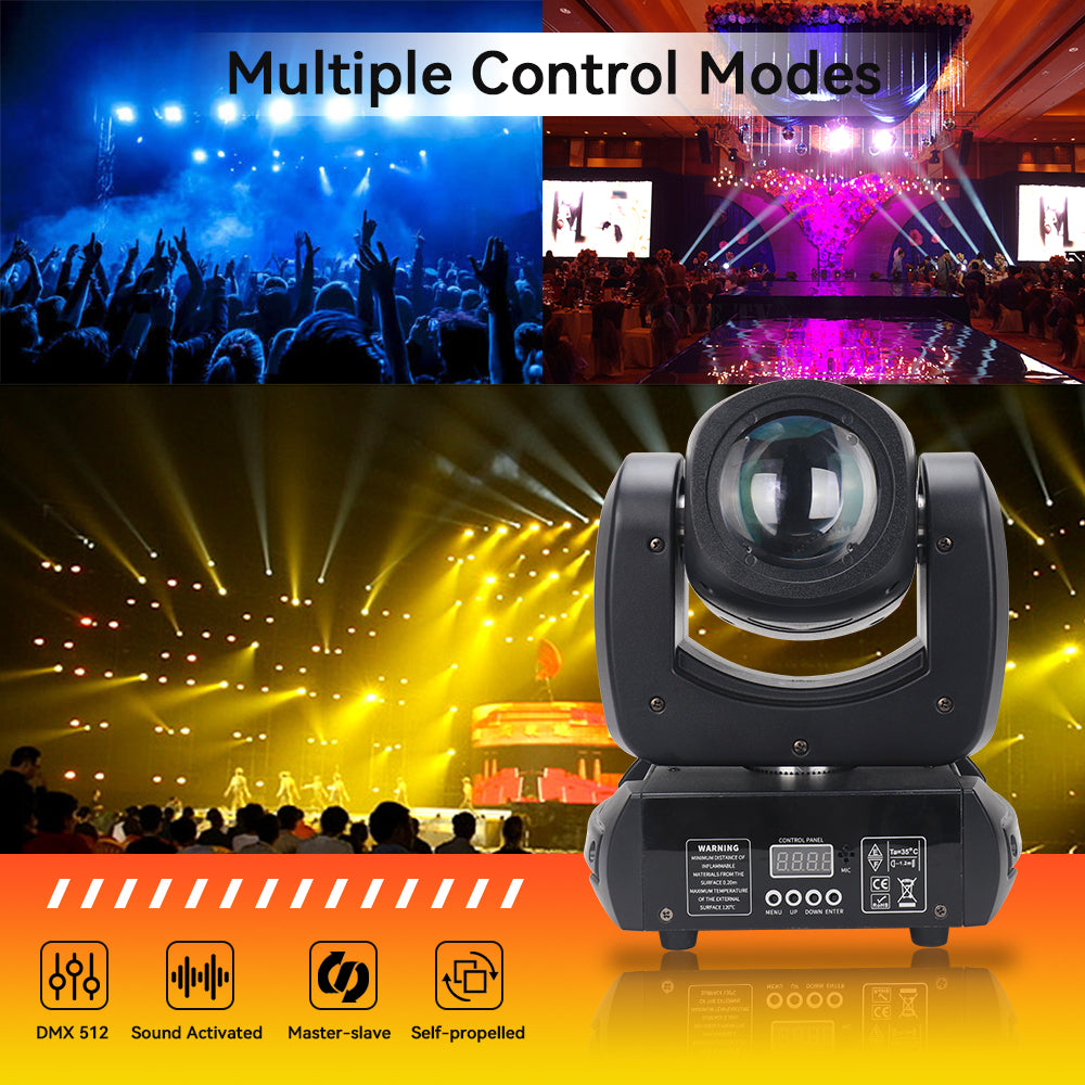 100W Moving Head DJ Lights Rotating Prism Stage Light LED Beam Lighting and 7 Gobos Spotlight with Sound Activated and DMX Control for Wedding Parties Church Live Show Disco Bar
