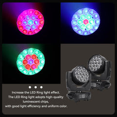 19x15W RGBW 4IN1 Zoom Wash Moving Head Light - LED Beam Zoom Moving Lights, Stage Led Moving Head Lighting for Dj Disco and Party