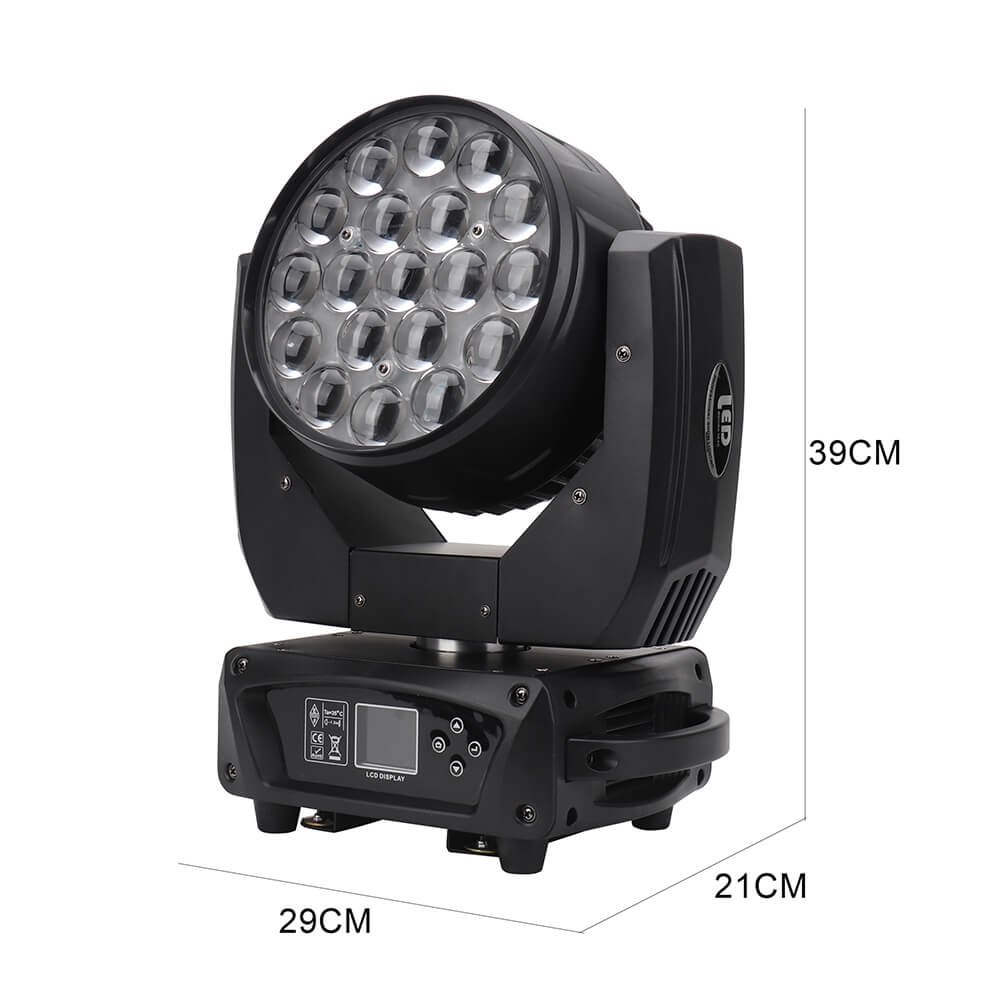 19x15W RGBW 4IN1 Zoom Wash Moving Head Light - LED Beam Zoom Moving Lights, Stage Led Moving Head Lighting for Dj Disco and Party