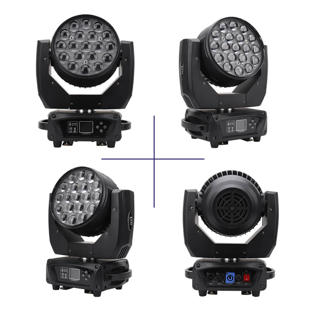 19x15W RGBW 4IN1 Zoom Wash Moving Head Light - LED Beam Zoom Moving Lights, Stage Led Moving Head Lighting for Dj Disco and Party