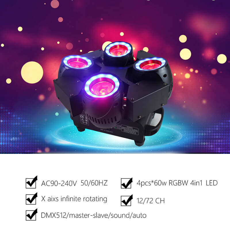 4 Heads 60W RGBW 4in1 LED Sharpy Beam Moving Head for Stage DJ Disco